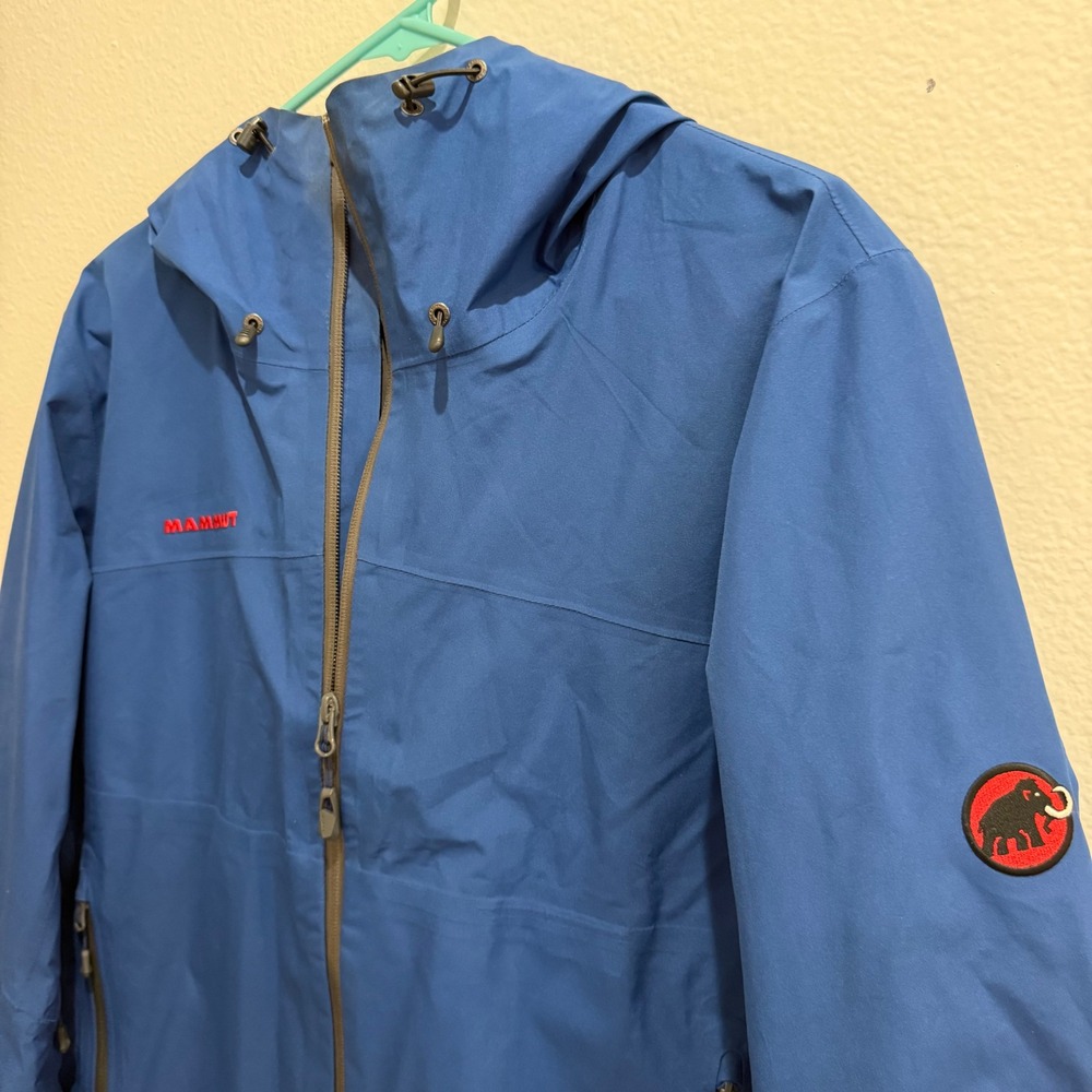Mammut Gore-Tex Hardshell Rain Jacket Mens Large Blue Waterproof Hooded Full Zip - Picture 2 of 7